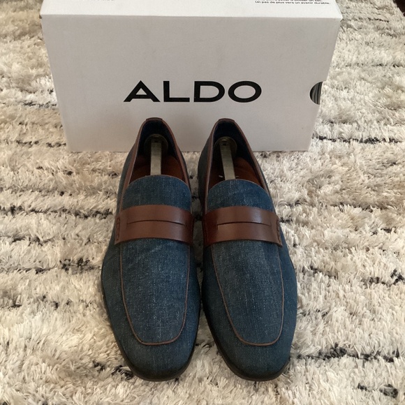 ALDO MEN SHOES SIZE 10 BLUE DENIM STYLING WITH BROWN LEATHER DETAIL - Picture 6 of 8